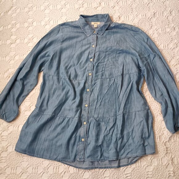 Style & Co Chambray Shirt top Blouse Button Up Blue 100% Lyocell Shift 2X Women - Picture 1 of 9